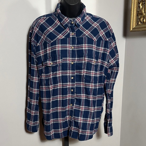 Jach’s Girlfriend Bea XL Blue Red Flannel Button Down Shirt - Picture 1 of 4